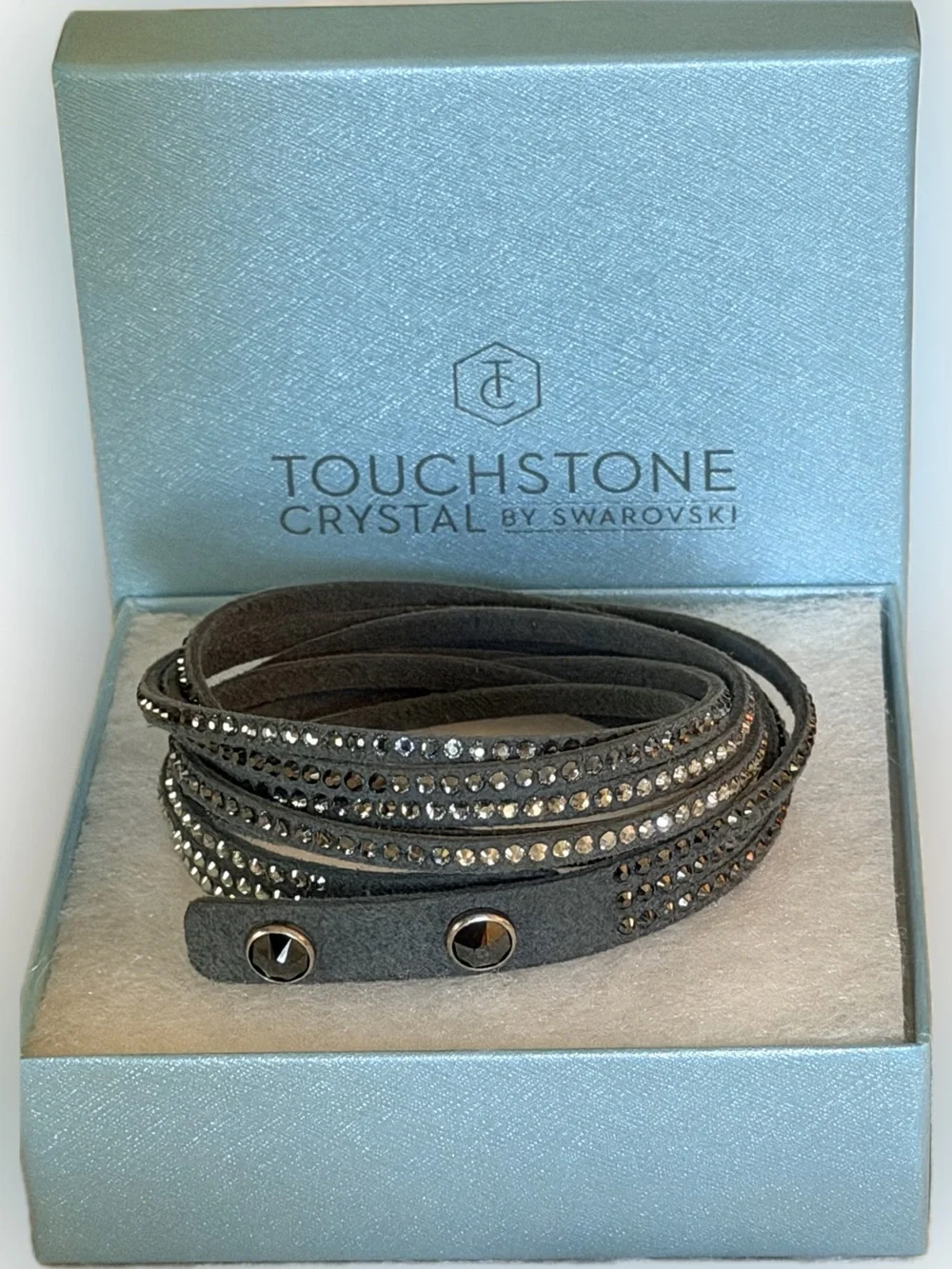 Touchstone Crystal Dark Grey Wrap Bracelet, rarely worn, LIKE NEW!!
